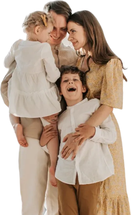 A smiling family hugging